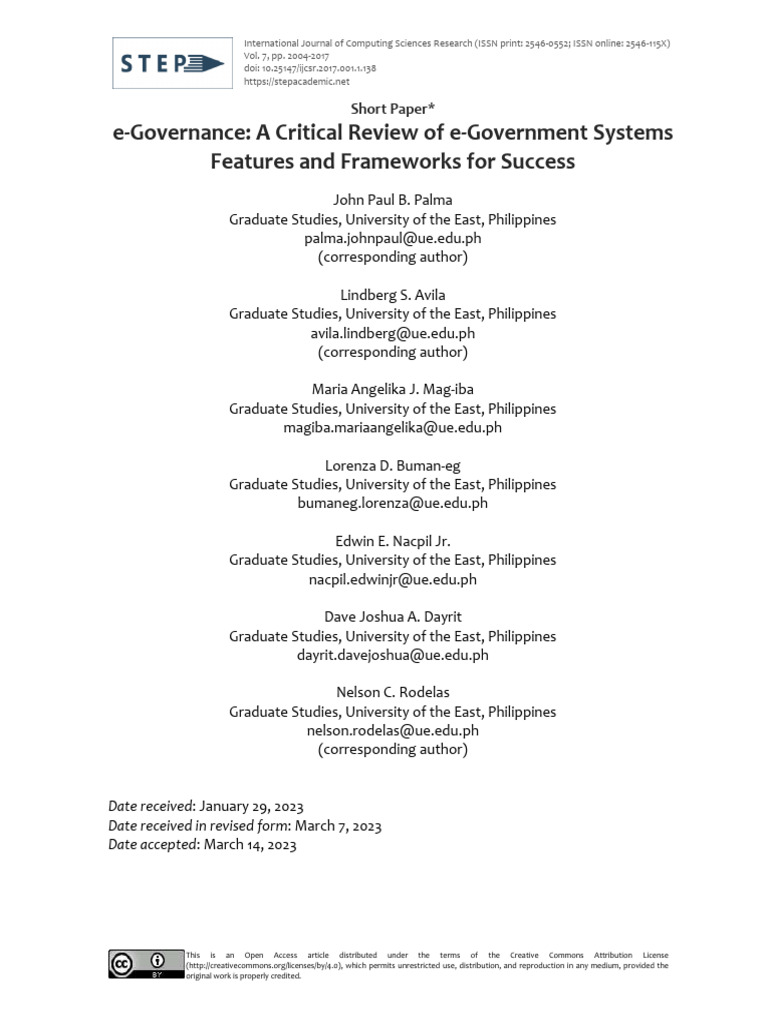 e-Governance Systems: Features & Frameworks | PDF | E Government ...