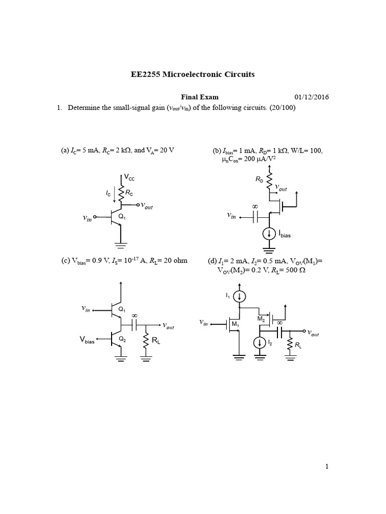 Microelectronic Circuits Final Exam Solutions | PDF | Bipolar Junction ...