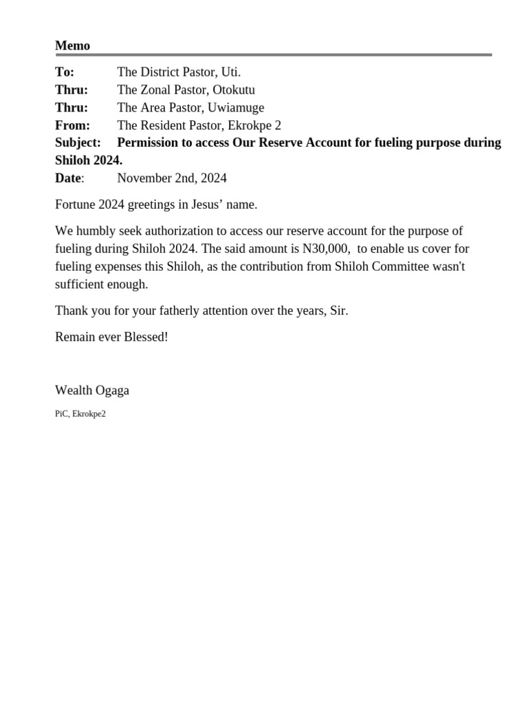 Memo 4 Reserve Account Shiloh Fuel. | PDF