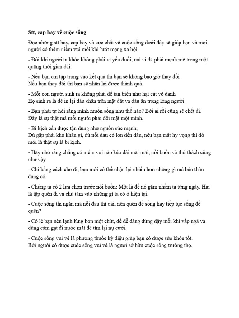 Stt, cap hay về cuộc sống | PDF