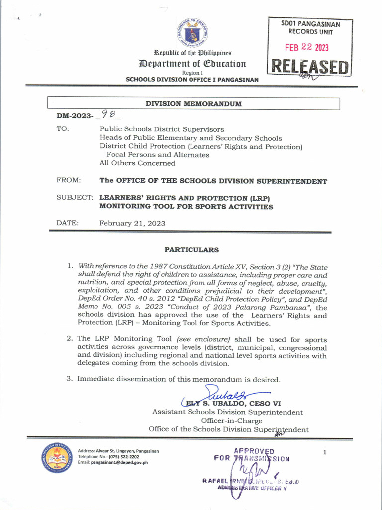 DM098s2023-Learners' Rights and Protection (LRP) Monitoring Tool For ...