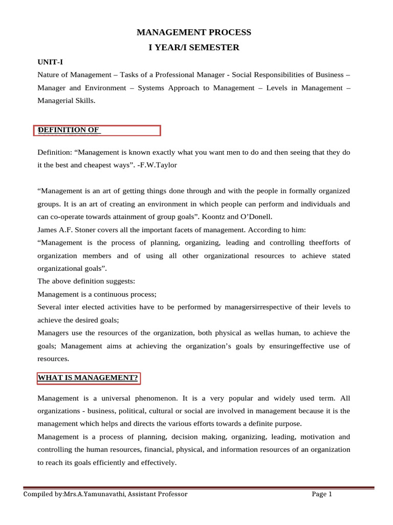 UNIT 1 - MP I YEAR I SEM | PDF | Leadership | System