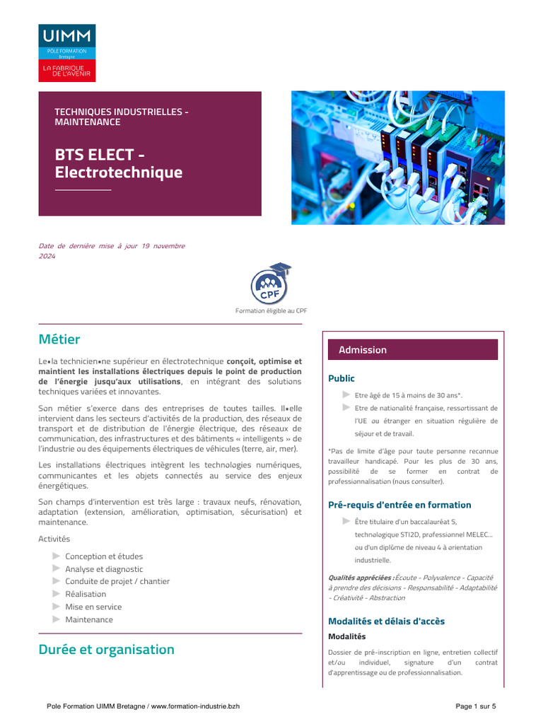 Formation BTS Electrotechnique CPF PDF Électrotechnique Pédagogie — free download