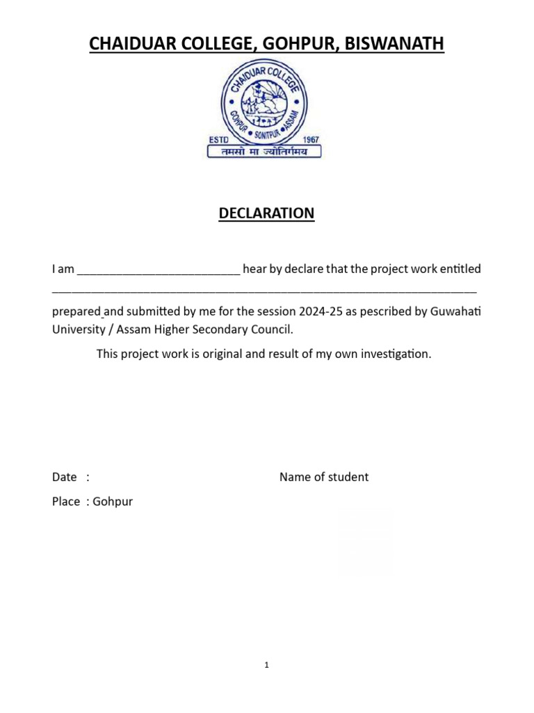 CHAIDUAR COLLEGE Declaration From (Page 1) | PDF