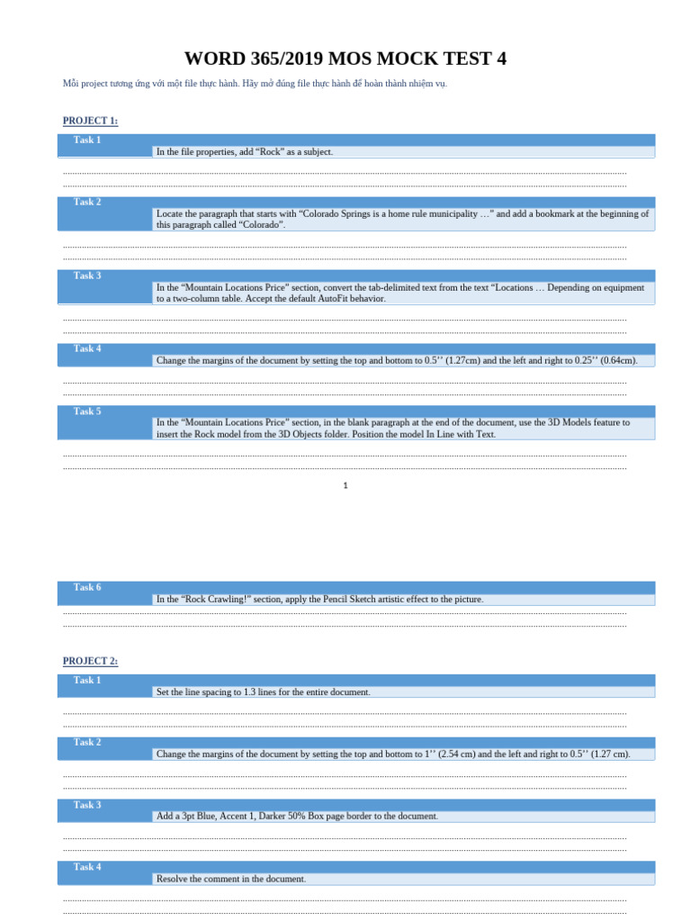 Word 365/2019 MOS Mock Test 4 Guide | PDF | Paragraph | Computing