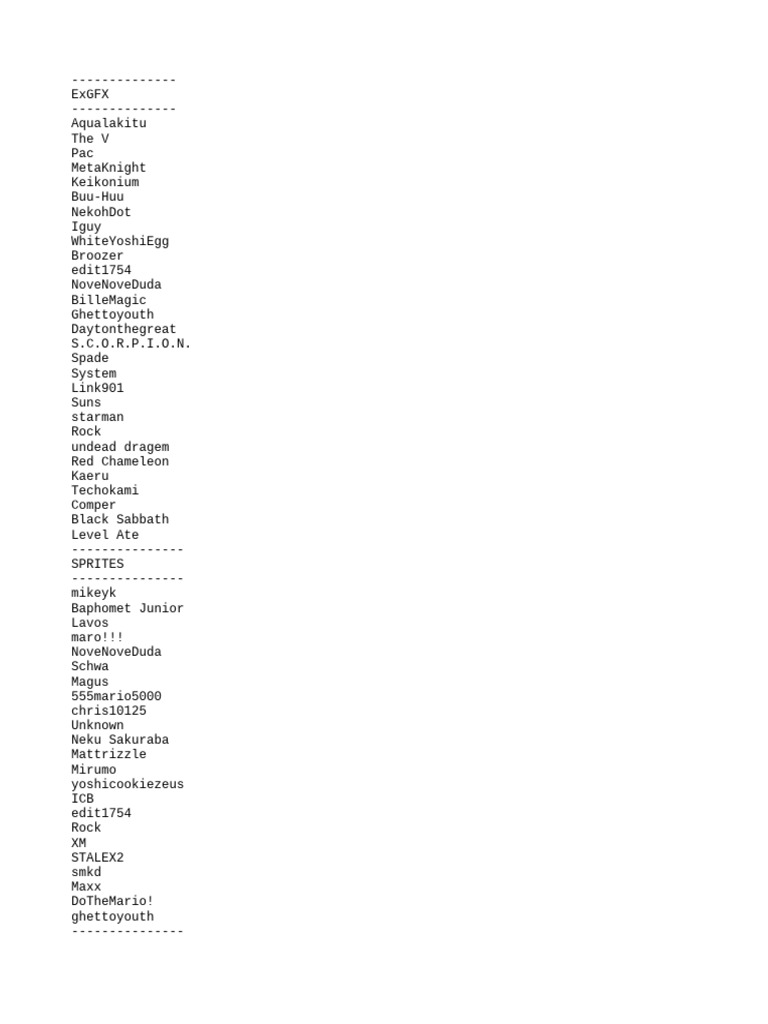 ExGFX: Custom Sprites and Patches List | PDF
