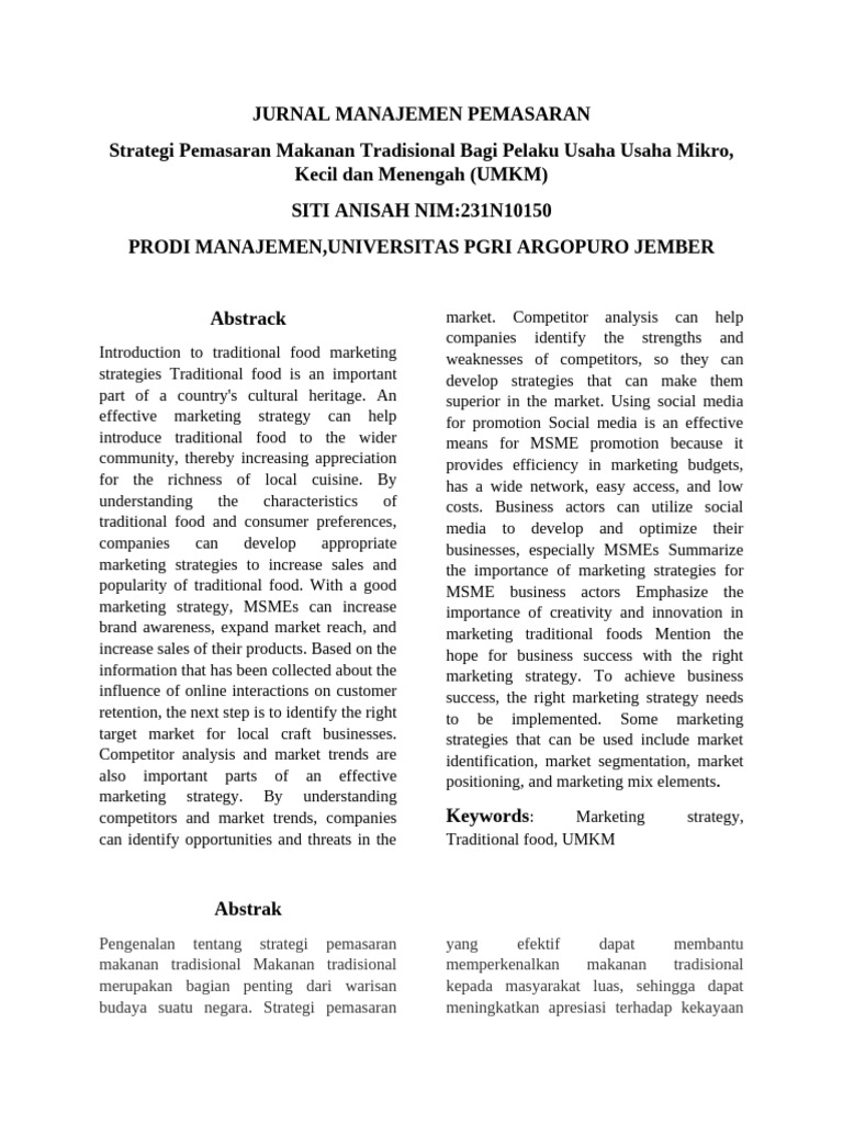 Jurnal Manajemen Pemasaran Umkm | PDF