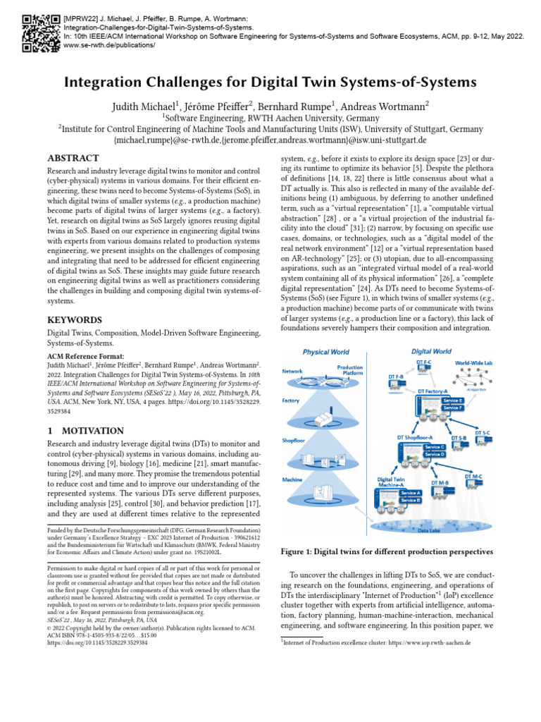 Integration Challenges for Digital Twin Systems of Systems | PDF ...