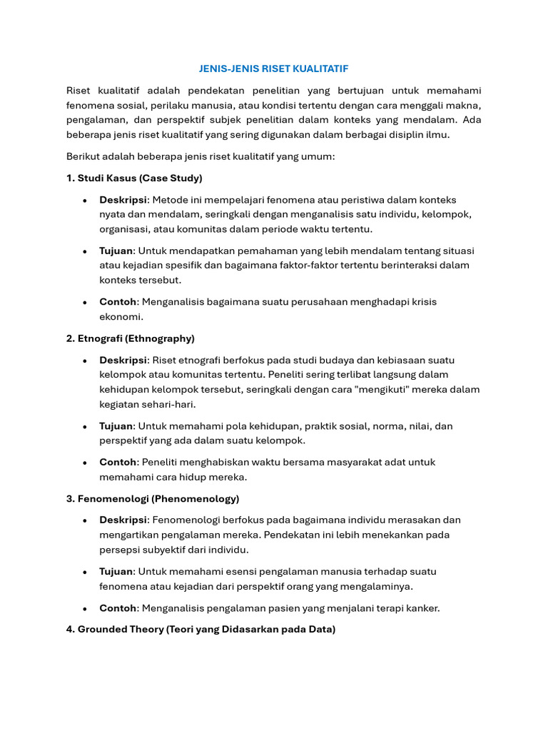 Jenis Riset Kualitatif dan Contohnya | PDF