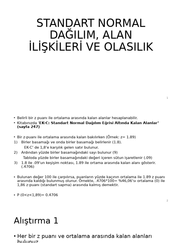 Standart Normal Dağilim, Alan İli̇şki̇leri̇ Ve Olasilik | PDF