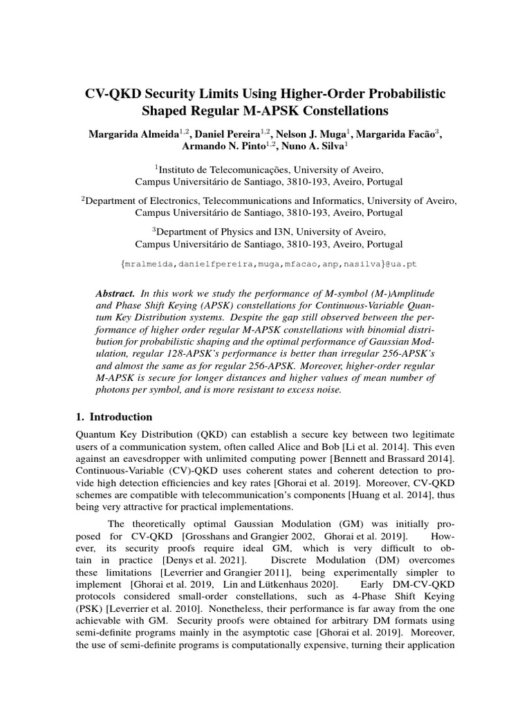 CV-QKD Security with M-APSK | PDF | Telecommunications Engineering ...