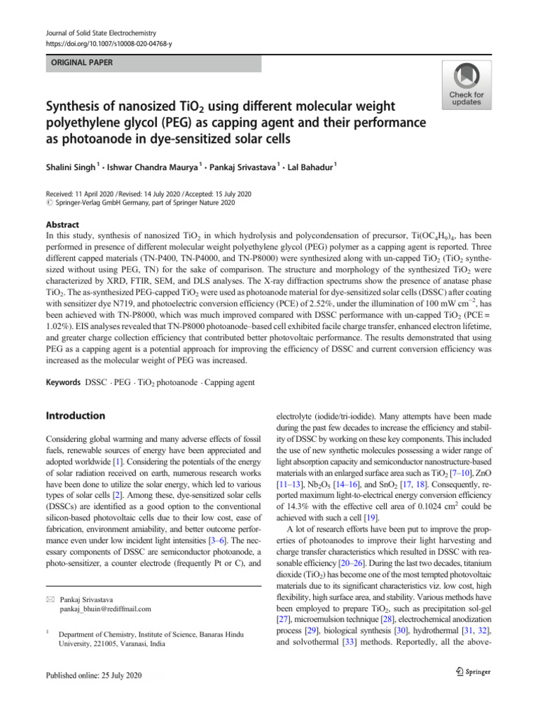 Synthesis of Nanosized TiO2 Using Different Molecular Weight | PDF ...