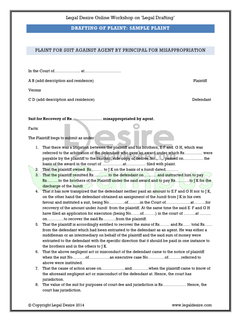 Sample Plaint for Money Recovery | PDF | Lawsuit | Common Law