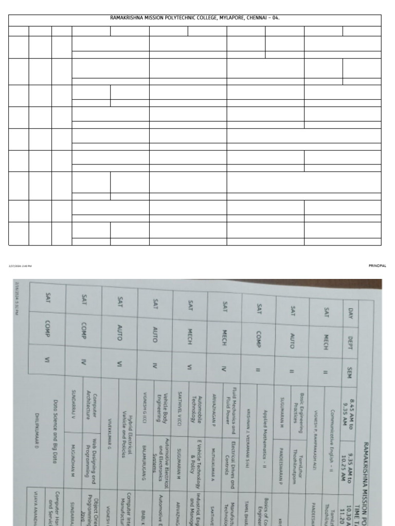 Saturday Time Table for Engineering Courses | PDF | Automotive Industry ...