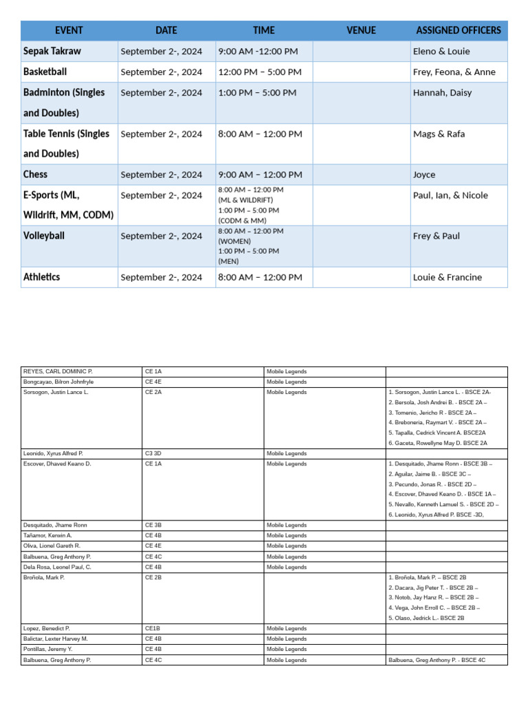 September 2024 Sports Event Schedule | PDF | Sports