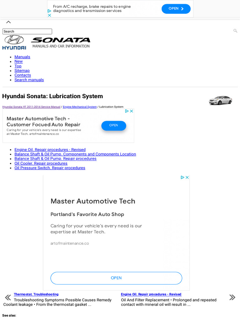 Hyundai Sonata Lubrication System - Engine Mechan | PDF | Manual ...