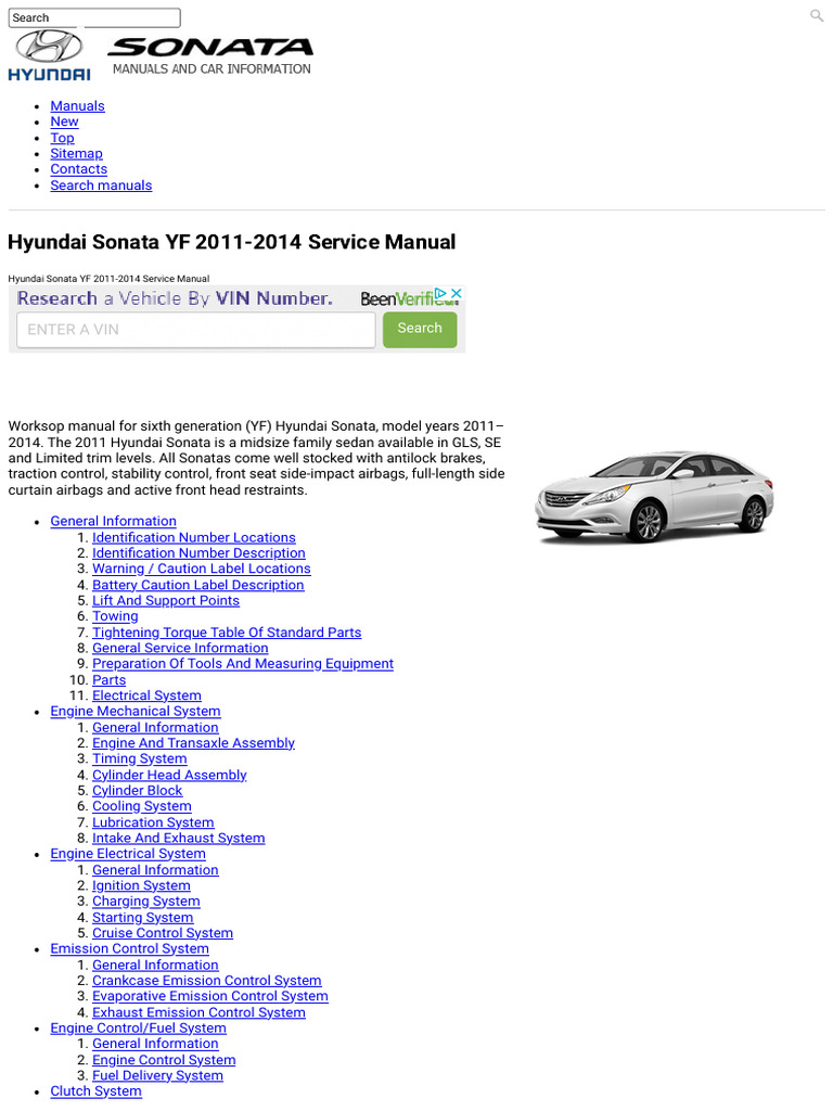 Hyundai Sonata YF 2011-2014 Service Manual | PDF | Vehicle Technology ...