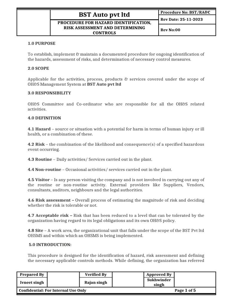 Hazard-Identification-and-Control Procedure | PDF | Risk | Risk Assessment