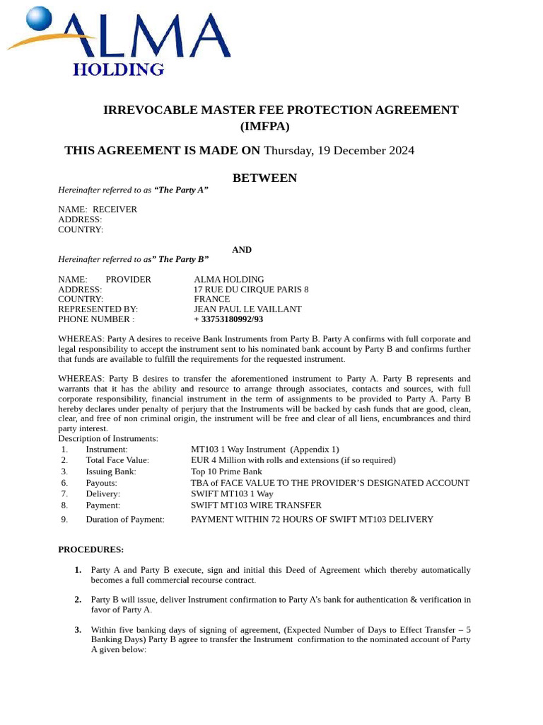 Irrevocable Master Fee Protection Agreement Ali 1 | PDF | Arbitration ...