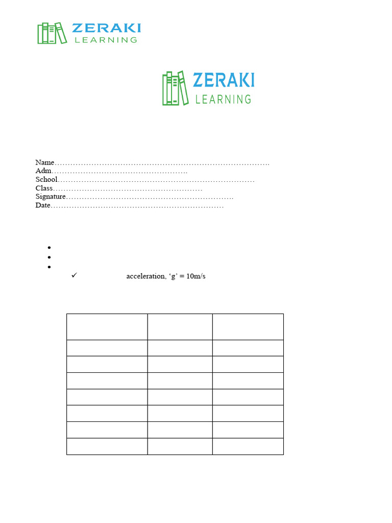 Zeraki Form 3 Term 2 Physics Exam Paper | PDF | Force | Classical Mechanics