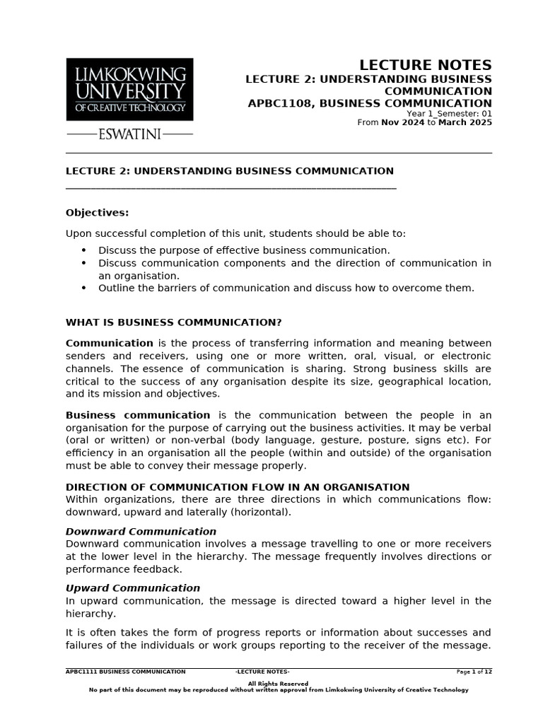Apbc1111 Lecture 2 - Understanding Business Communication | PDF ...