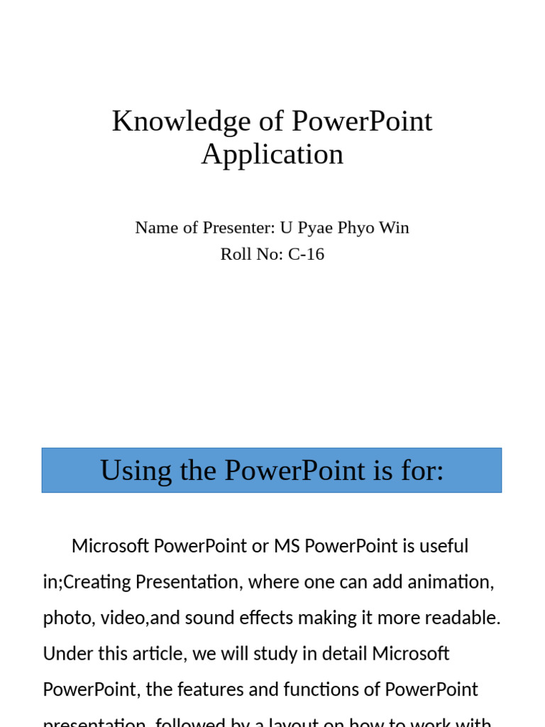 C-16Knowledge of PowerPoint Application | PDF | Microsoft Power Point ...