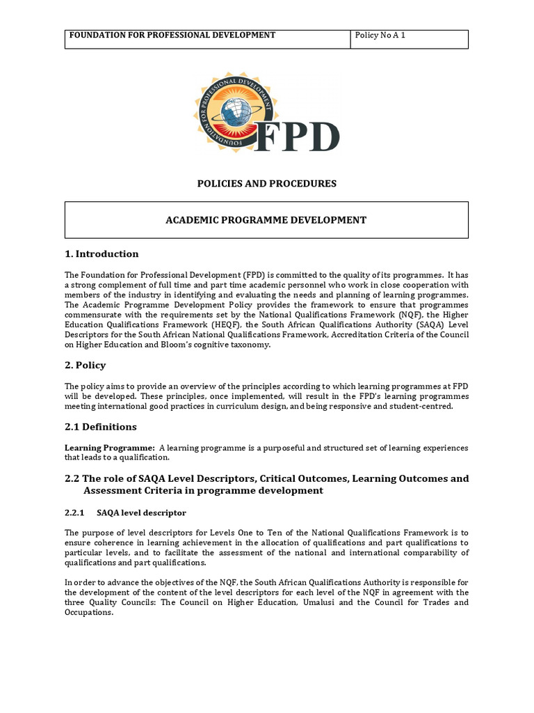 Academic Programme Development Policy | PDF | Learning | Curriculum