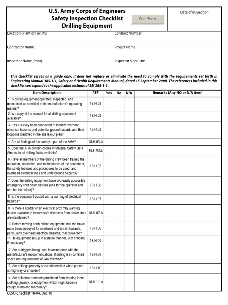CESO Checklist 18-04 Drilling Equipment Checklist | PDF | Drill