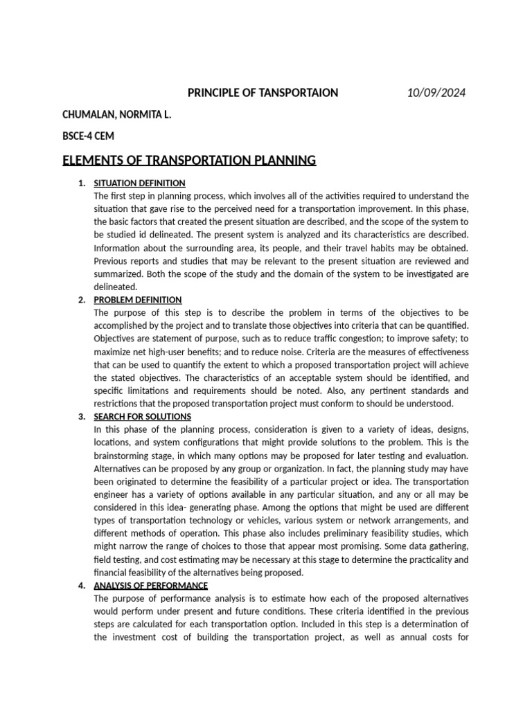 Elements of Transportation Planning_075546 | PDF | Feasibility Study ...