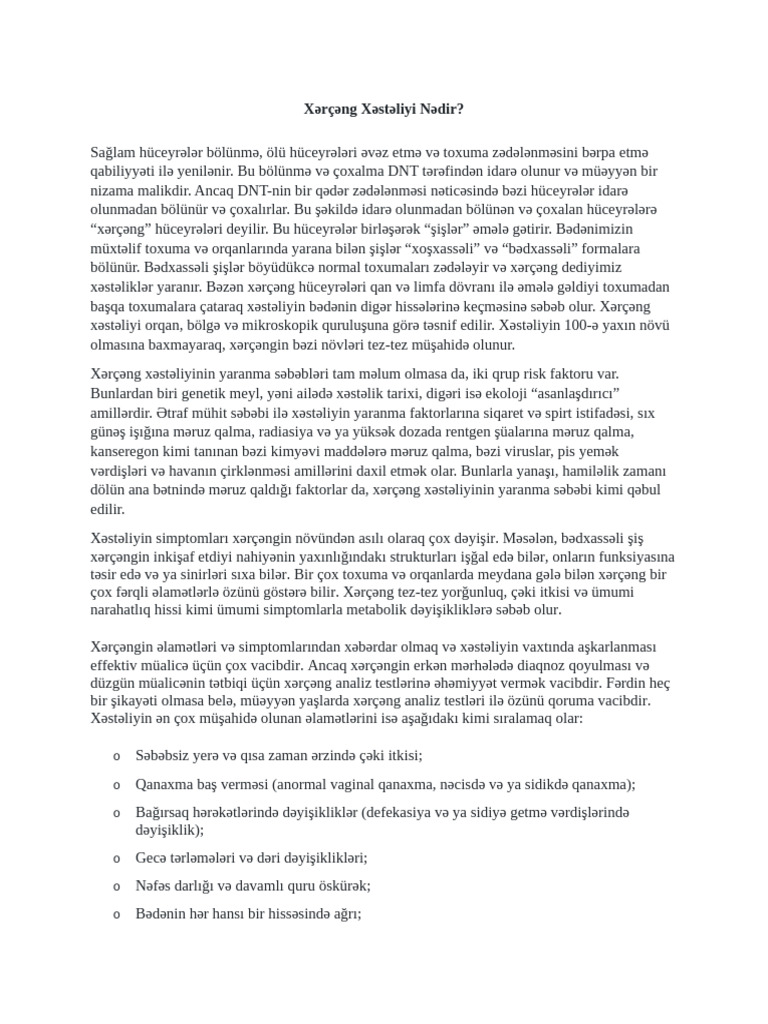 XƏRÇƏNG Xəstəliyi Nədir | PDF