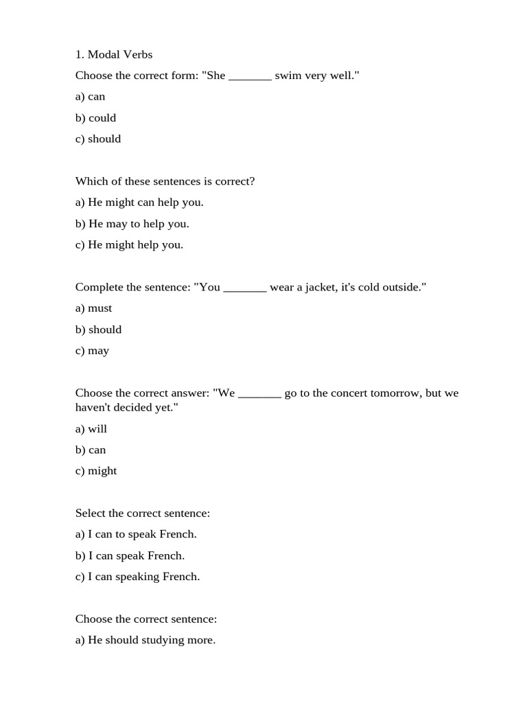 English Grammar Quiz: Modal & Tenses | PDF | Linguistics | Linguistic ...