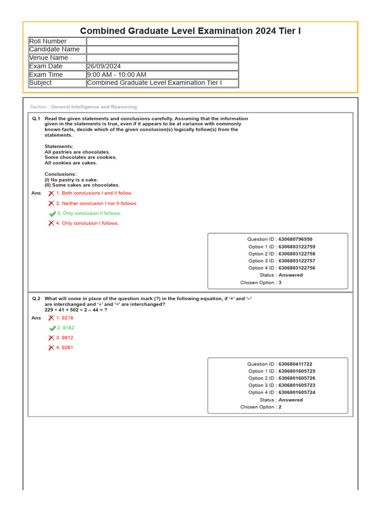 SSC CGL 2024 Tier 1 Question Paper | PDF