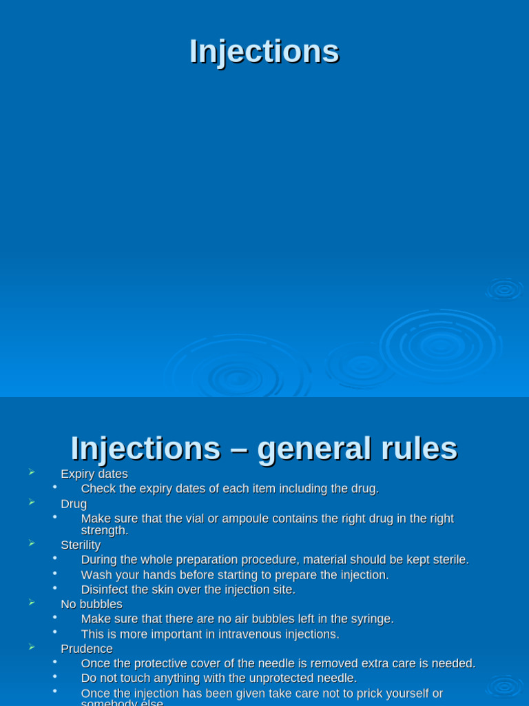 Injections | PDF | Injection (Medicine) | Medical Treatments