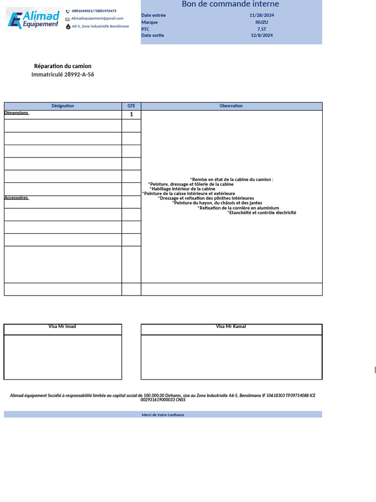 Bon de commande réparations camions Isuzu et Iveco | PDF | Véhicules ...