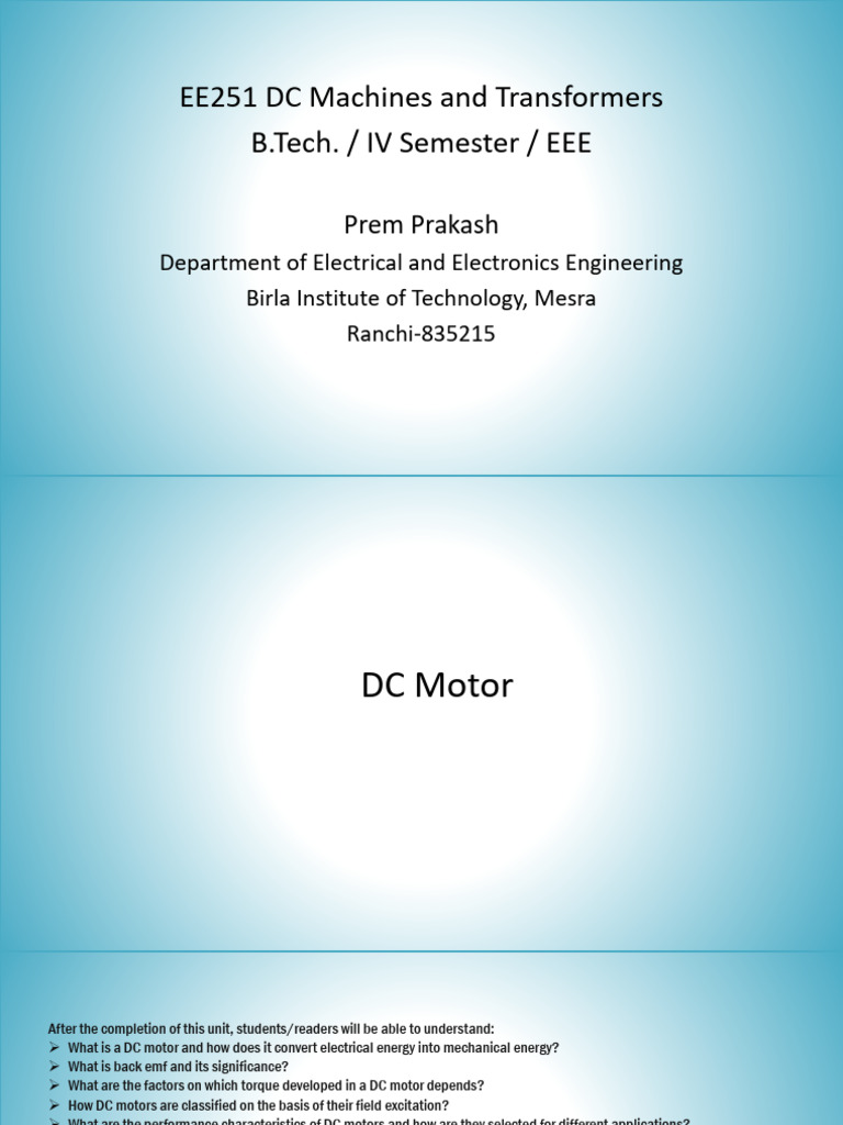 DC Motors & Transformers Guide | PDF | Electric Motor | Brake
