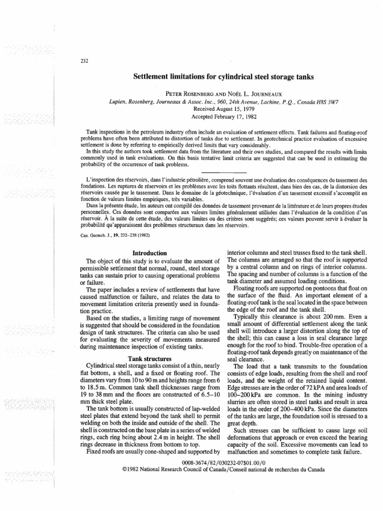 Tank Settlement Evaluation Criteria | PDF | Column | Foundation ...