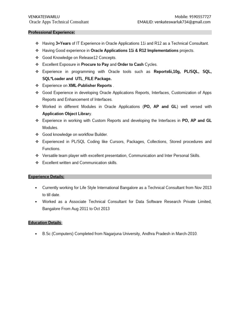 Oracle Apps Technical Consultant Profile | PDF | Sql | Pl/Sql