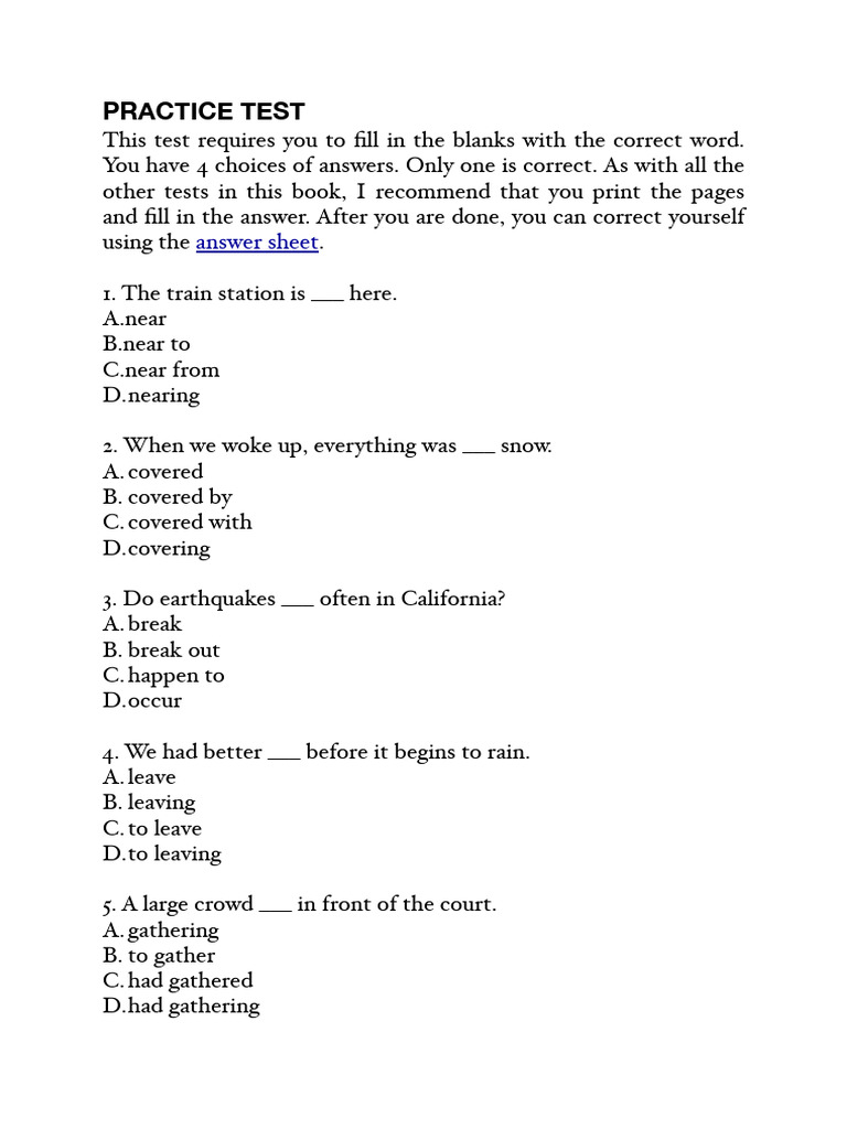 English test 100 words pdf