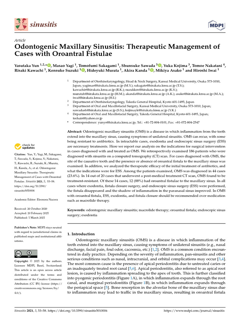 Odontogenic Maxillary Sinusitis Therapeutic Management of Cases With ...