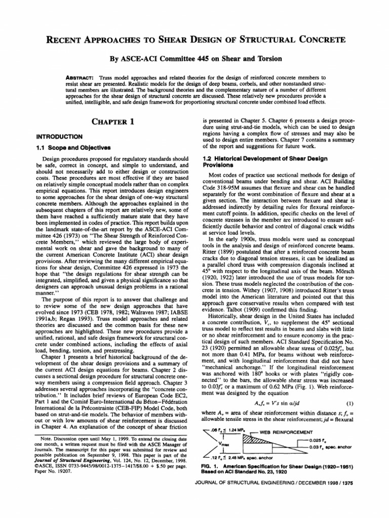 1998 Recent Approaches To Shear Design of Structural Concrete | PDF