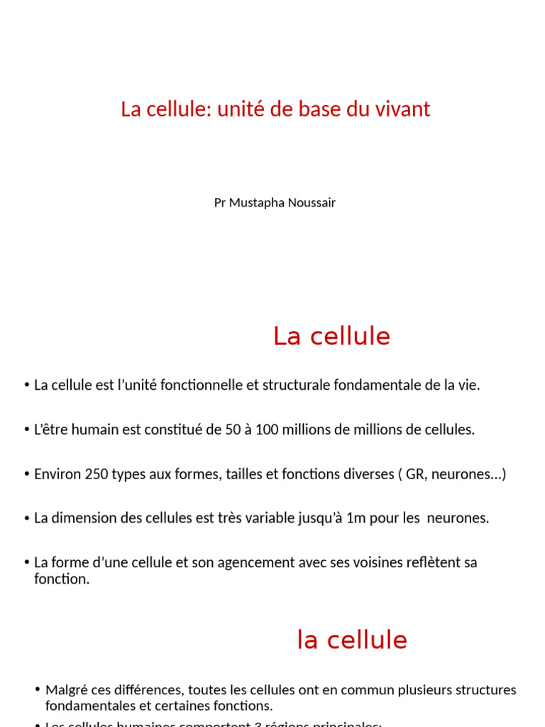 La cellule : unité fondamentale de la vie | PDF | Noyau (biologie ...