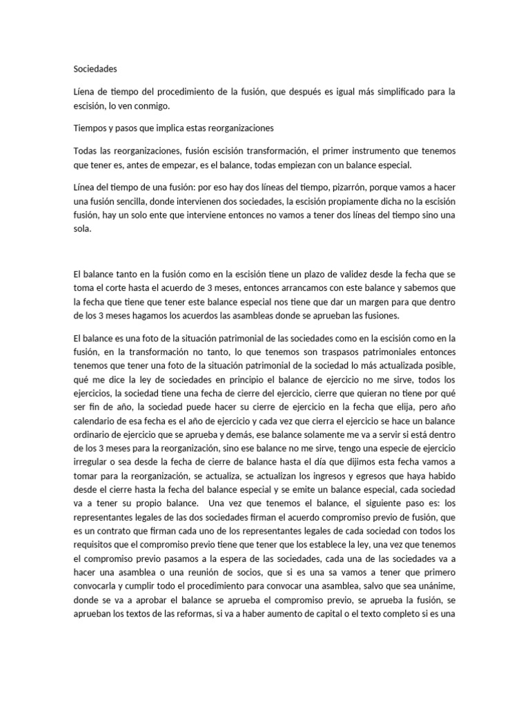 Proceso de Fusión y Escisión de Sociedades | PDF | Sociedad General ...