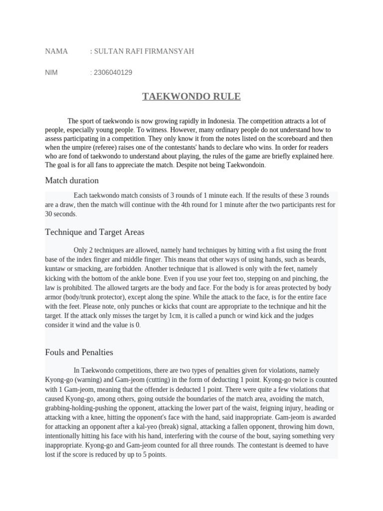 Taekwondo Competition Rules Explained | PDF | Taekwondo | Team Sports