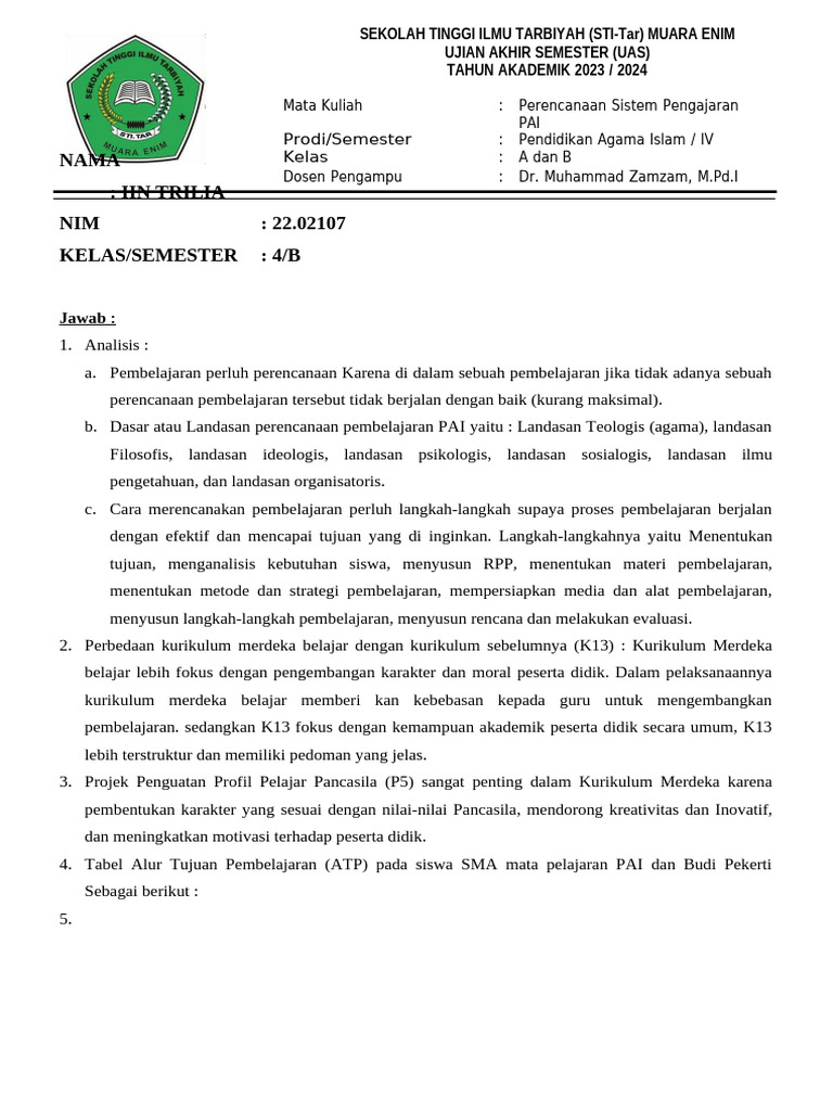 Iin Trilia 4b Jawaban Soal Uas 2024 Pdf