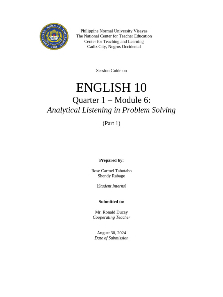 Lesson Plan-ENG10 - Q1 - Module 6 - DAY 1 | PDF