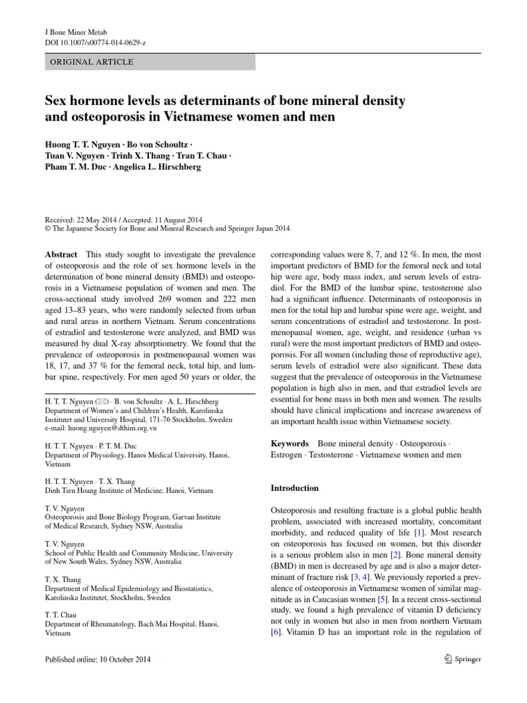 Sex Hormone Levels As Determinants of Bone Mineral Density | PDF ...