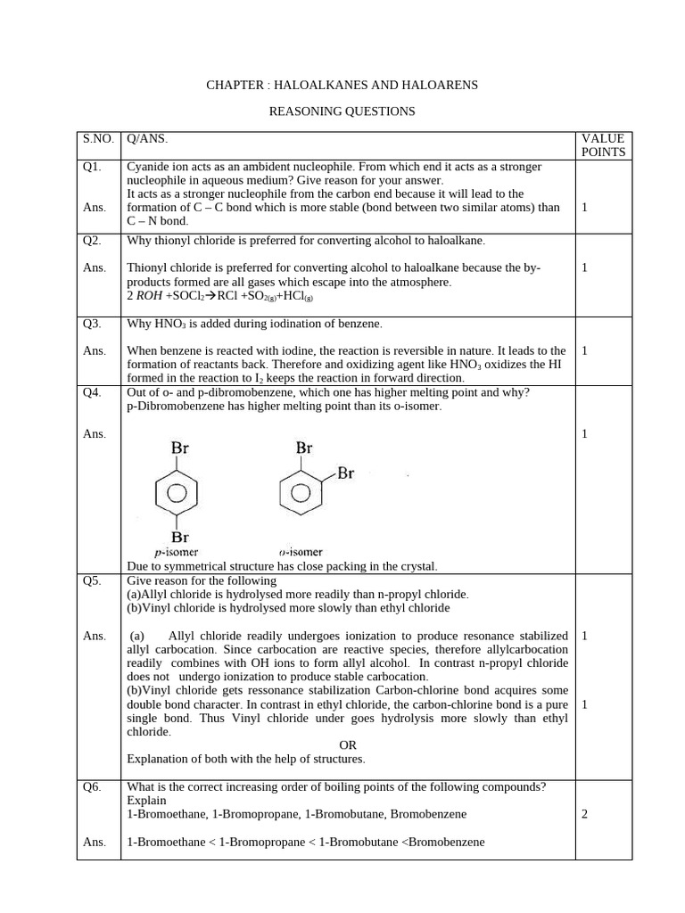 Reasoning Questions Chapter 10 Haloalkanes and Haloarenes | PDF ...