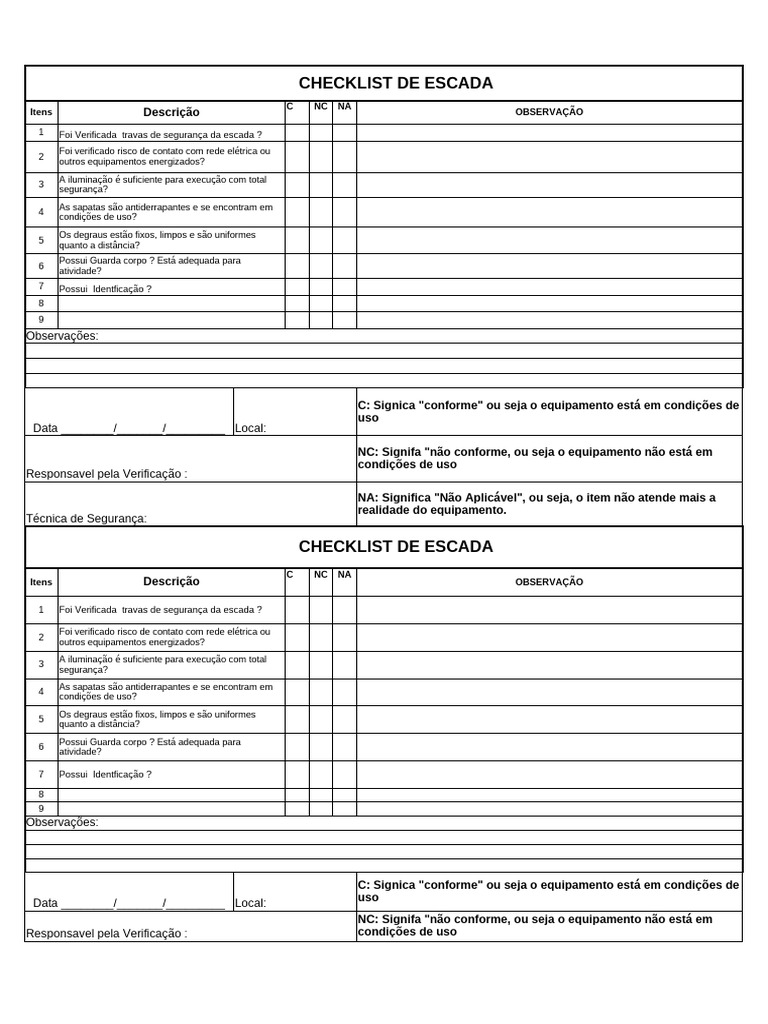 Checklist de Segurança para Escadas | PDF