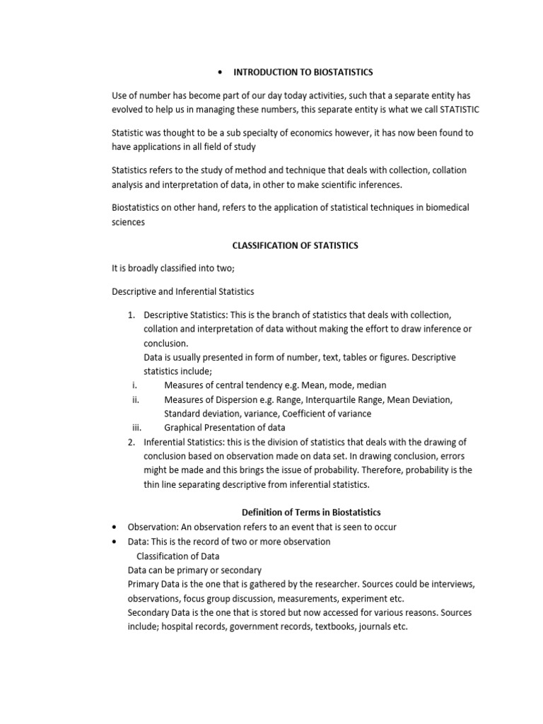 INTRODUCTION TO BIOSTATISTICS | PDF | Statistics | Categorical Variable