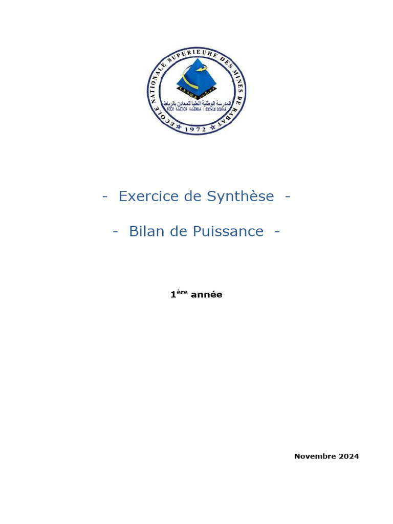 Exercice de SynthÃ¨se Bilan de Puissance | PDF | Puissance (physique ...